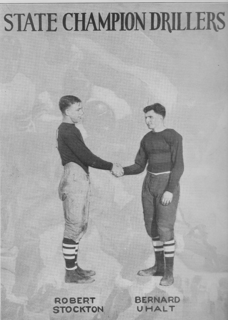 From the 1928 Oracle-BHS yearbook, State Champion Drillers 1st photo-Team captains, Robert Stockton and Bernard Uhalt.